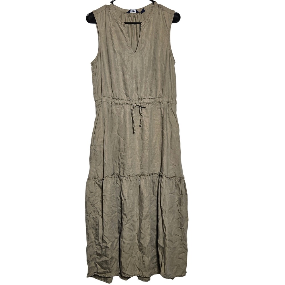 Lands End Tiered Sleeveless Midi Dress Medium Lyocell Earthy Boho Cottage Flowy